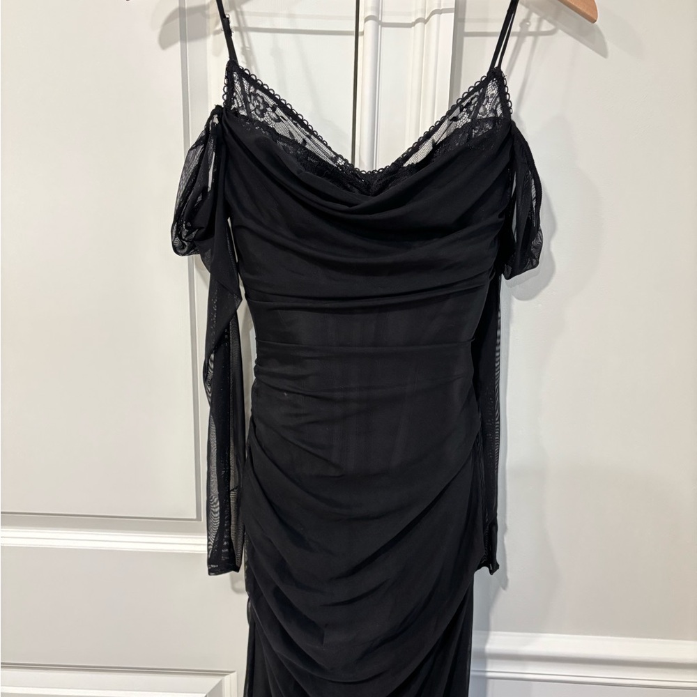 House of CB Black Draped Long Sleeve Maxi Dress
